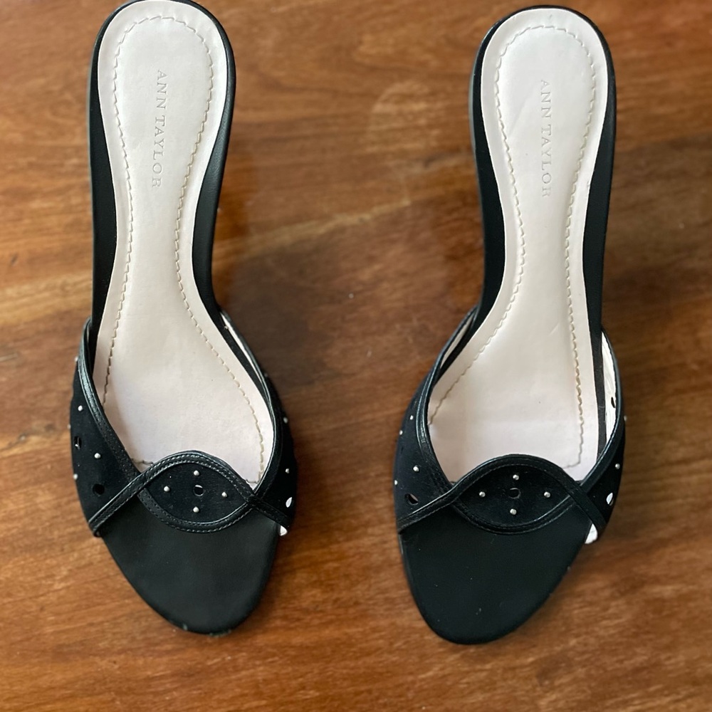 Ann Taylor Black Open-Toe Kitten Heels